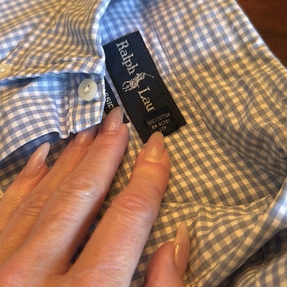 POLO RALPH LAUREN Men’s Blue and White Checkered Shirt, 18 34/35 - Picture 9 of 11
